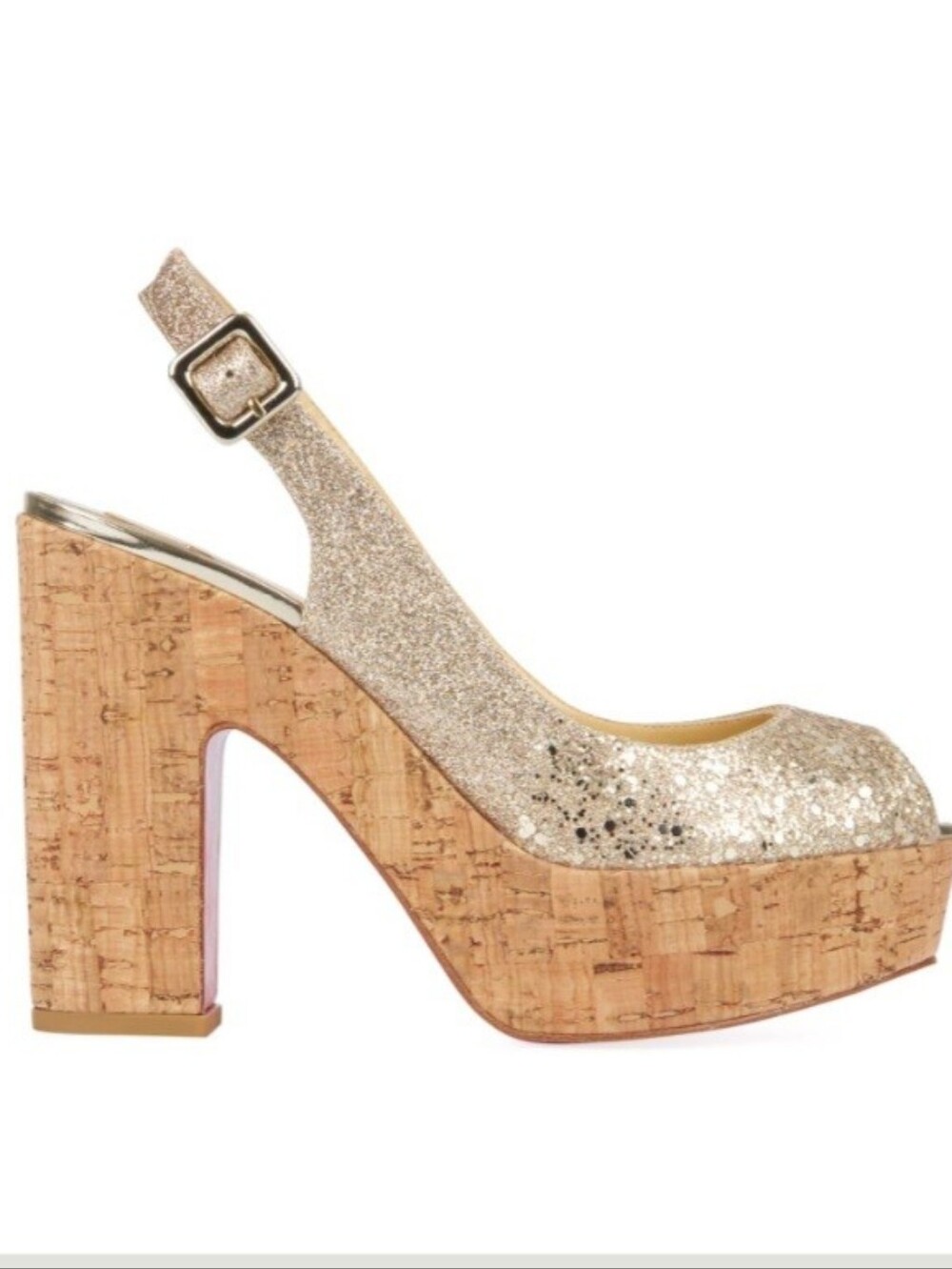 Christian Louboutin Donna Anna platform slingback sandal in gold glitter Sz 40